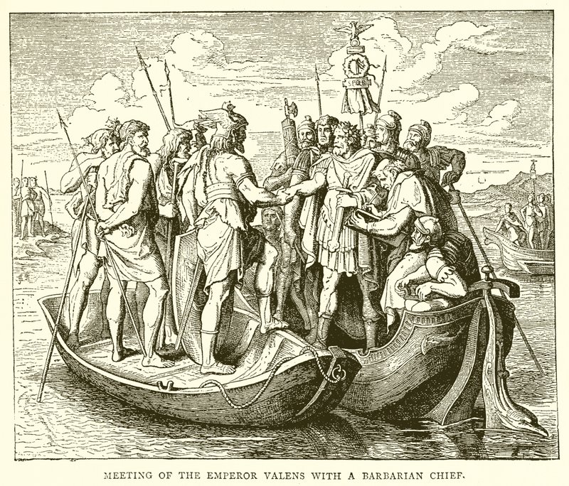Treffen des Kaisers Valens mit einem barbarischen Häuptling von English School