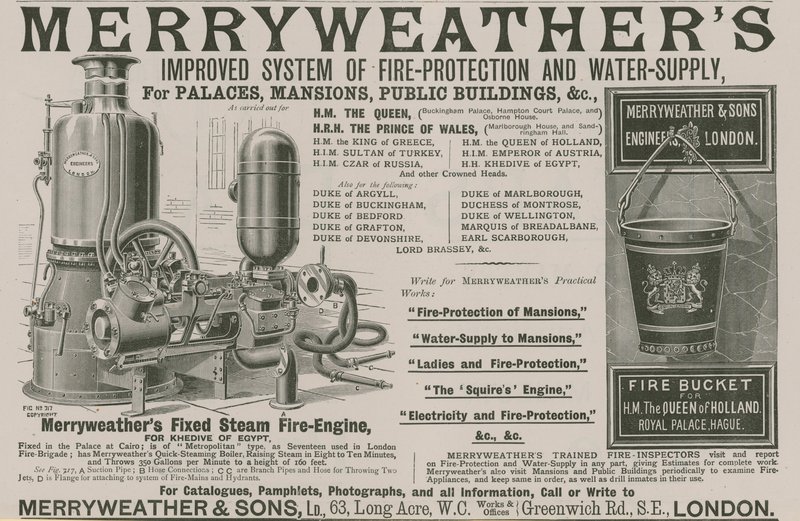Merryweathers verbessertes System des Brandschutzes und der Wasserversorgung von English School