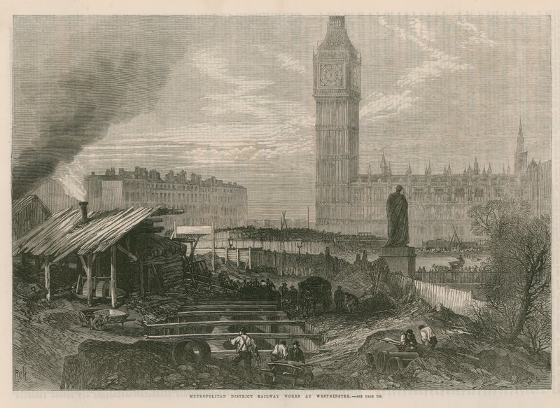 Arbeiten der Metropolitan District Railway in Westminster von English School