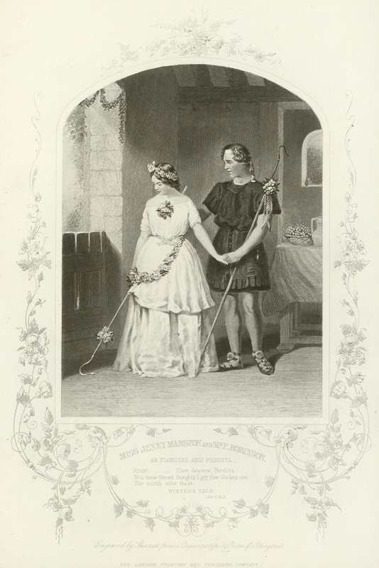 Miss Jenny Marston und Mr. F. Robinson als Florizel und Perdita, Das Wintermärchen, Akt IV, Szene iii von English School