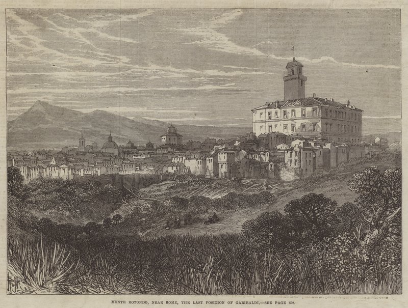 Monte Rotondo, bei Rom, die letzte Position von Garibaldi (Stich) von English School