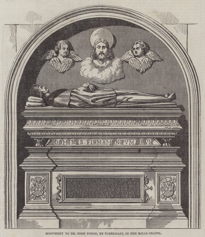 Denkmal für Dr. John Yonge, von Torrigiani, in der Rolls Chapel (Stich) von English School