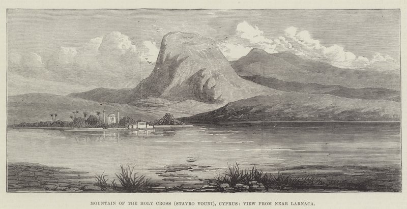 Berg des Heiligen Kreuzes (Stavro Vouni), Zypern, Blick von nahe Larnaca (Gravur) von English School