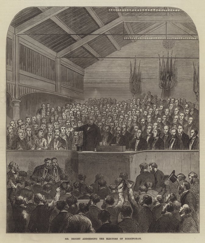 Herr Bright spricht zu den Wählern von Birmingham von English School