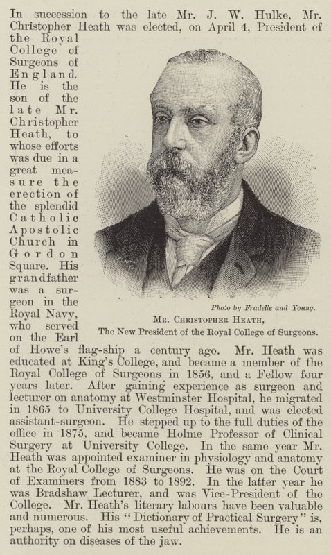 Mr. Christopher Heath, der neue Präsident des Royal College of Surgeons (Gravur) von English School
