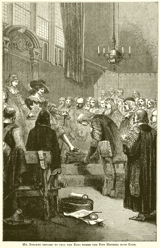 Mr. Speaker weigert sich, dem König zu sagen, wohin die fünf Mitglieder gegangen sind von English School