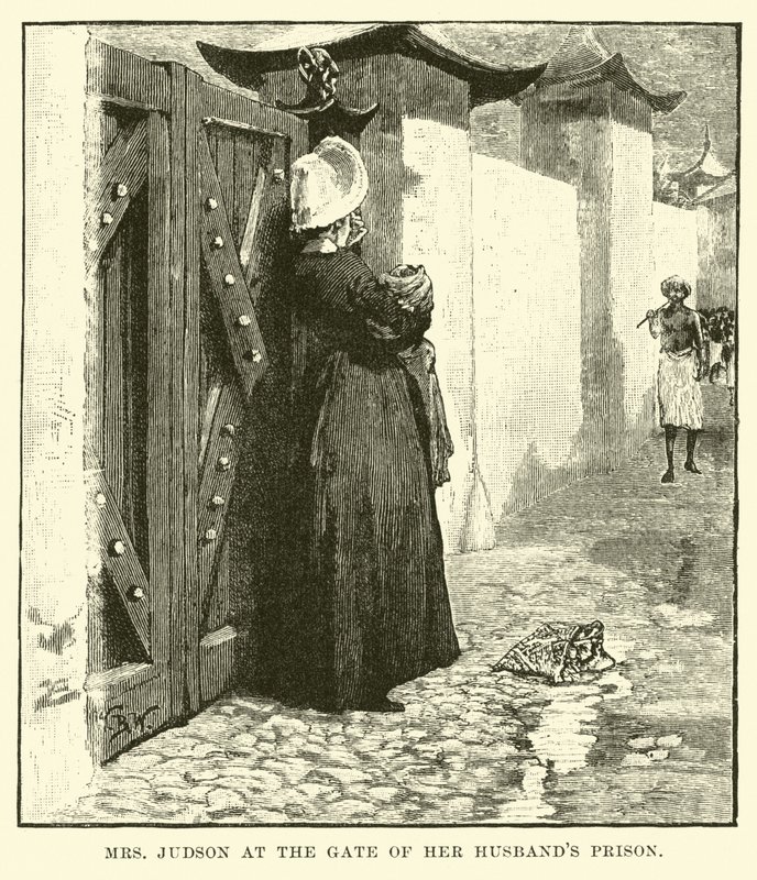 Mrs. Judson am Tor des Gefängnisses ihres Mannes von English School
