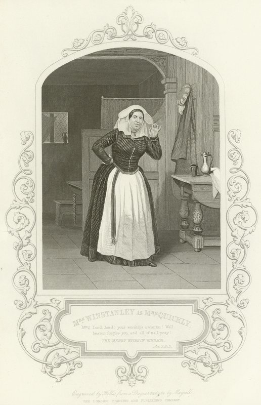 Mrs. Winstanley als Mrs. Quickly, Die lustigen Weiber von Windsor, Akt II, Szene ii von English School