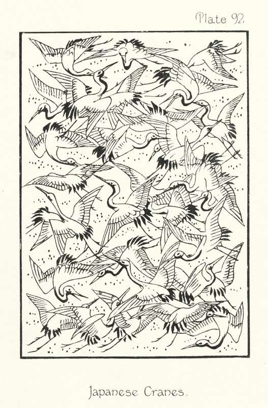 Natur im Ornament: Japanische Kraniche von English School