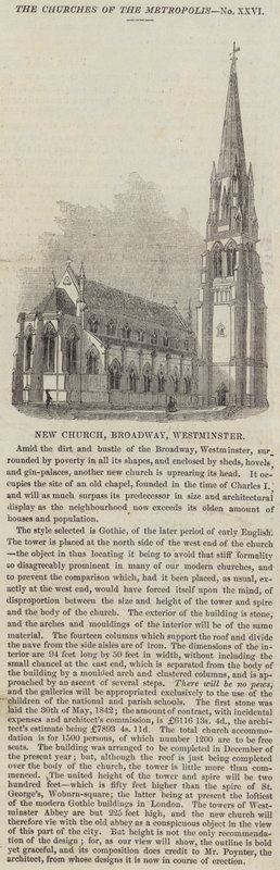 Neue Kirche, Broadway, Westminster (Stich) von English School