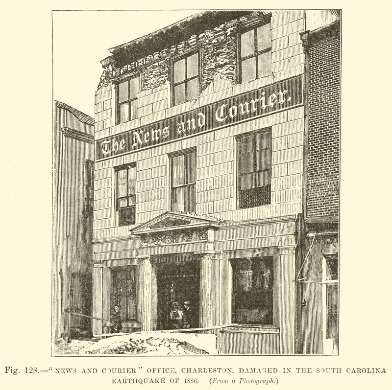News and Courier Büro, Charleston, beschädigt im Erdbeben von South Carolina 1886 von English School