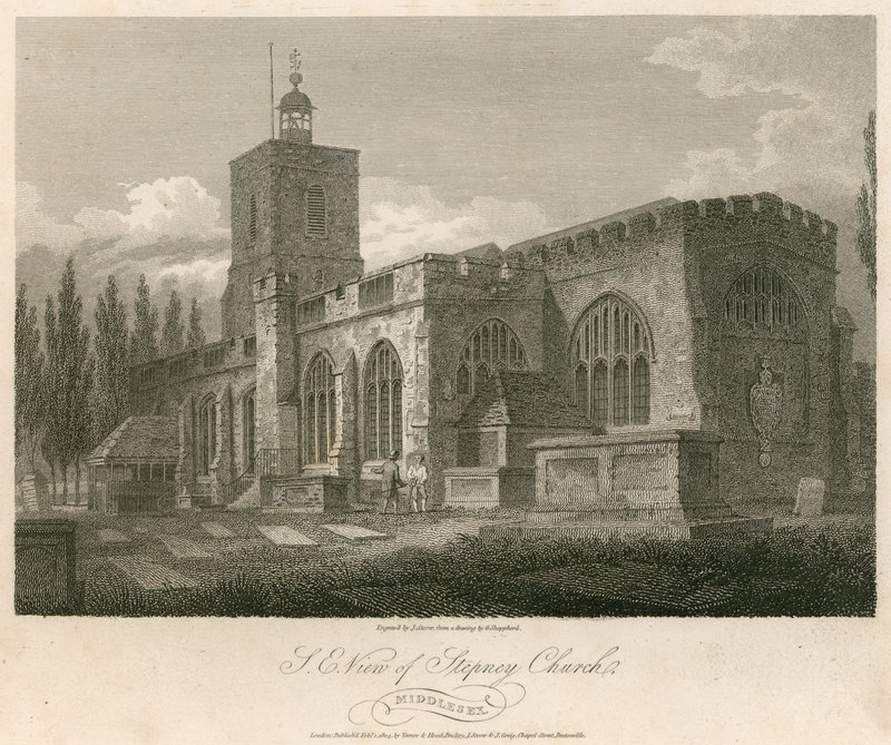 Nordostansicht der Stepney-Kirche, London von English School