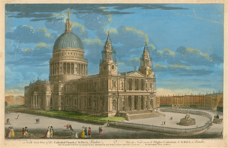 Nordwestansicht der Kathedrale von St. Paul, London von English School