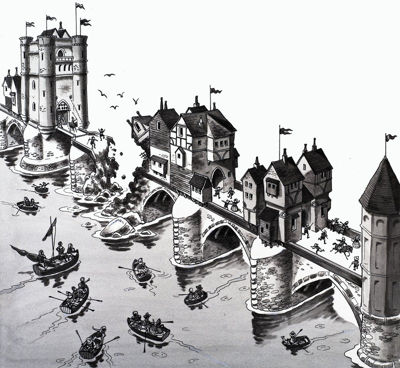 Illustration eines Kinderreims: London Bridge is falling down von English School
