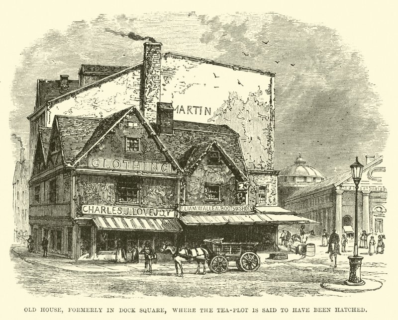 Altes Haus, ehemals am Dock Square, wo der Teeverrat angeblich ausgeheckt wurde von English School