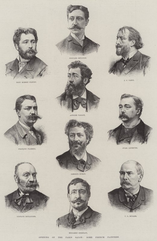 Eröffnung des Pariser Salons, einige französische Maler (Gravur) von English School