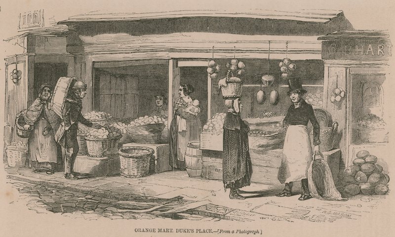 Orangenmarkt am Dukes Place, London von English School