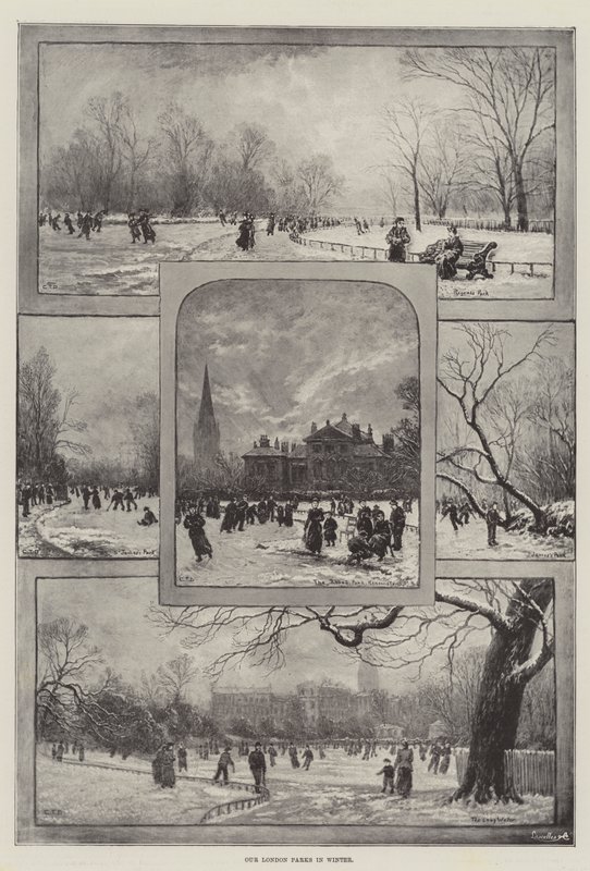 Unsere Londoner Parks im Winter (Lithografie) von English School