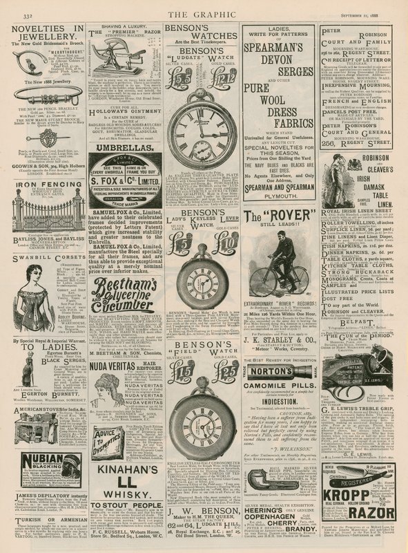Anzeigenseite aus The Graphic, 22. September 1888 von English School