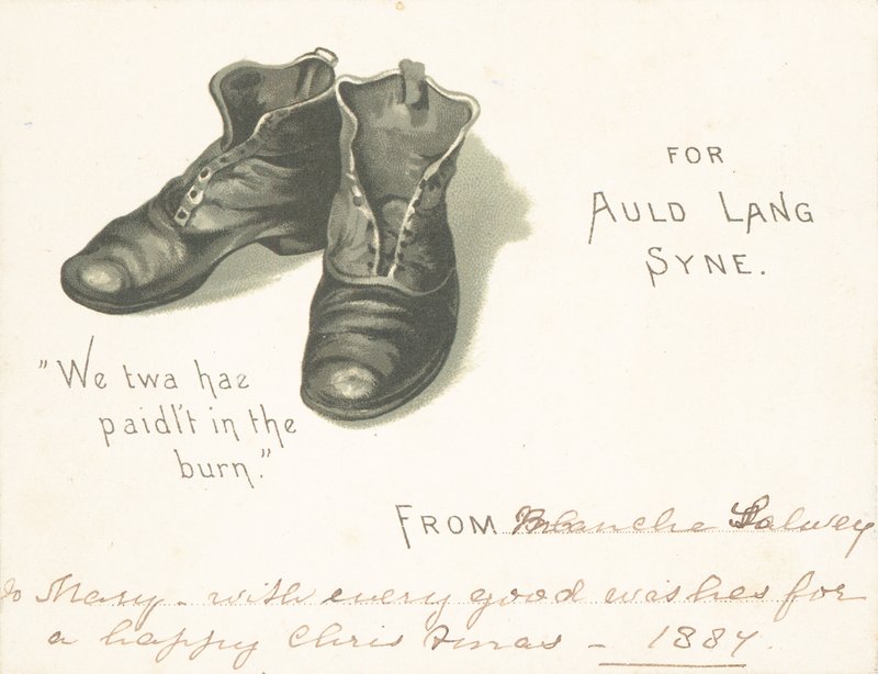 Paar schwarze Stiefel, Weihnachtskarte von English School