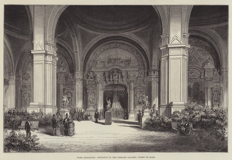 Pariser Ausstellung, Eingang zur Kunstgalerie, Champ de Mars (Gravur) von English School