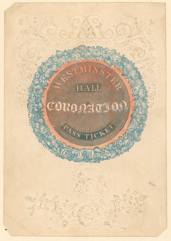 Eintrittskarte für das große Krönungsbankett von König Georg IV. in der Westminster Hall, 17. Juli 1821 von English School