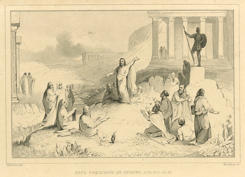 Paulus predigt in Athen, Apostelgeschichte XVII, 22, 34 von English School