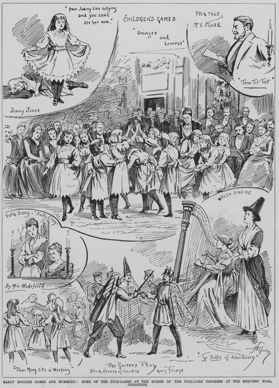 Aufführung früher englischer Volksspiele und Mummenschanz beim Soiree des Folklore-Kongresses, Mercers