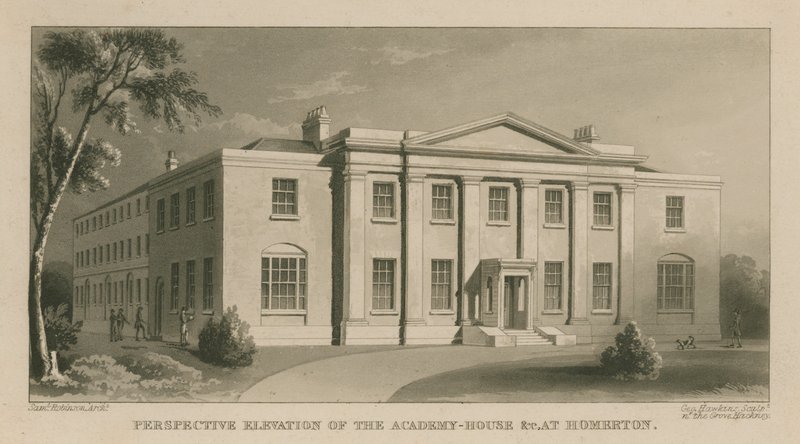 Perspektivische Erhebung des Akademiehauses in Homerton von English School