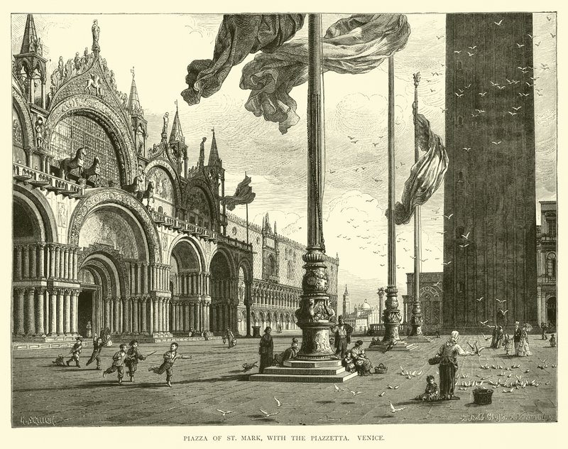 Piazza San Marco mit der Piazzetta, Venedig von English School