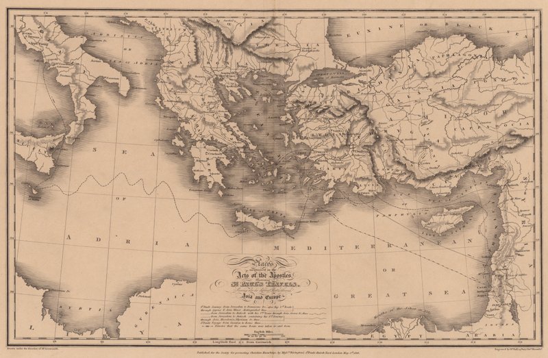 Orte, die in den Apostelgeschichten erwähnt werden, die die Reisen des heiligen Paulus illustrieren von English School