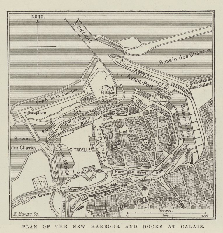 Plan des neuen Hafens und der Docks in Calais von English School