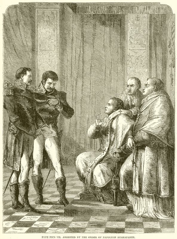 Papst Pius VII. auf Befehl von Napoleon Buonaparte verhaftet von English School