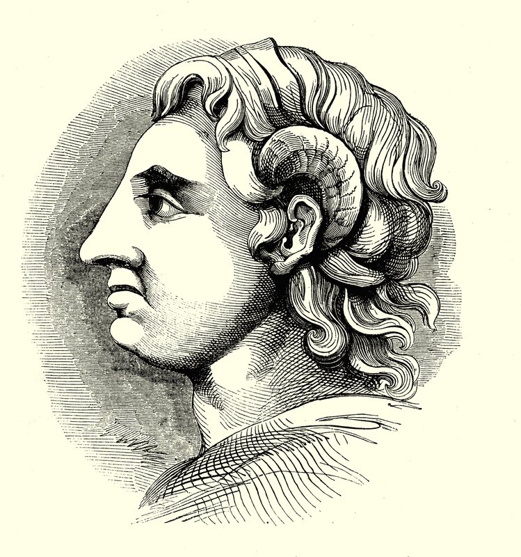 Porträt von Alexander dem Großen, von einer Münze in der Bodleian Library, Oxford (Gravur) von English School