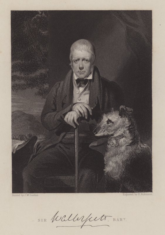 Porträt von Sir Walter Scott, mit Hund von English School