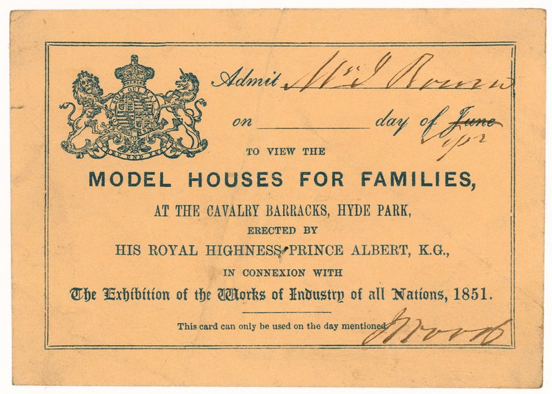 Prinz Alberts Modell-Wohnhaus, Große Ausstellung, 1851, Eintrittskarte von English School