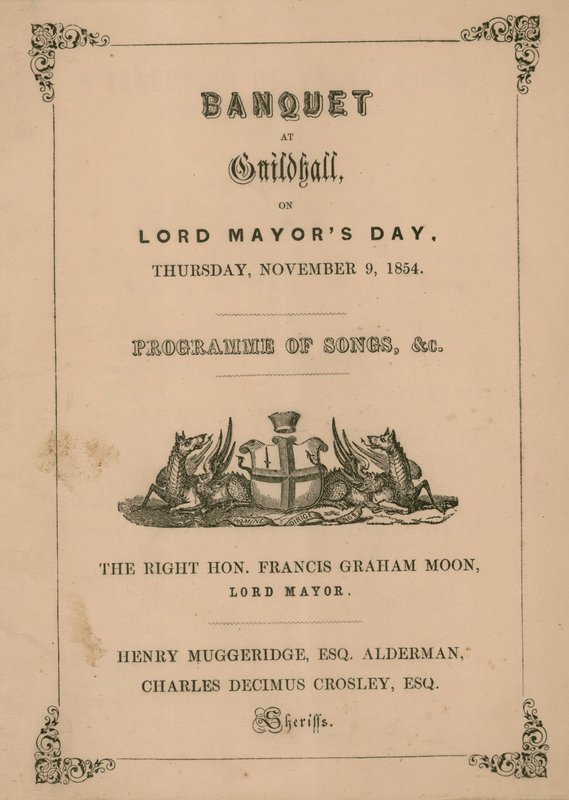 Programm für das Bankett in der Guildhall, London, am 9. November 1854 von English School
