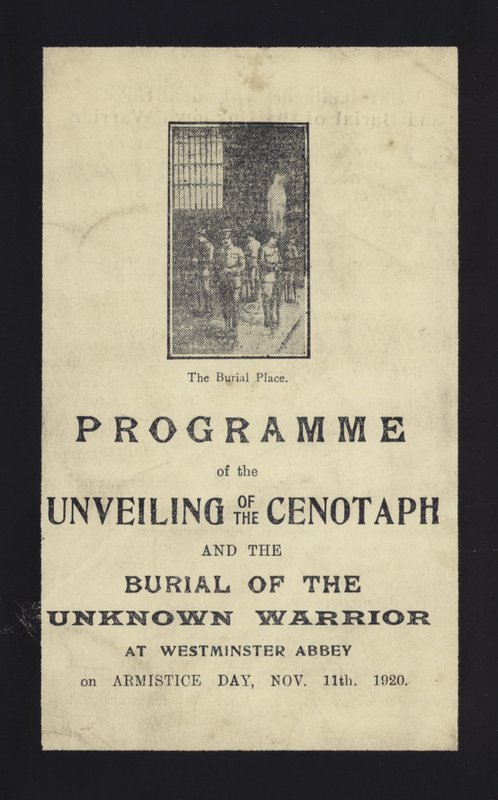 Programm zur Enthüllung des Kenotaphs und der Beisetzung des unbekannten Soldaten, Westminster Abbey, London, 11. November 1920 von English School