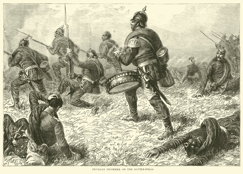 Preußischer Trommler auf dem Schlachtfeld, September 1870 von English School