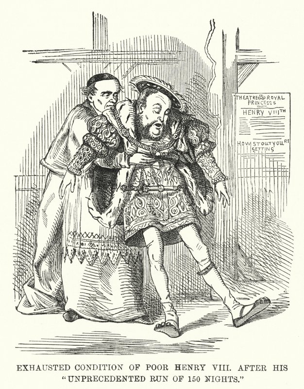 Erschöpfter Zustand des armen Heinrich VIII nach seinem beispiellosen Lauf von 150 Nächten (Stich) von English School