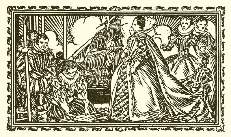 Königin Elisabeth I. und Sir Walter Raleigh von English School
