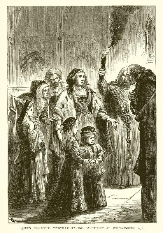 Königin Elizabeth Wydville sucht Zuflucht in Westminster, 1471 von English School