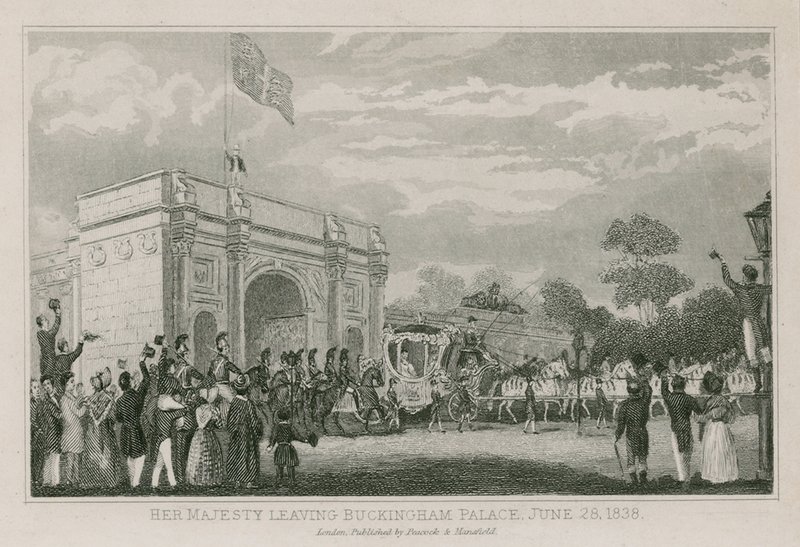 Königin Victoria verlässt den Buckingham Palace, 28. Juni 1838 von English School