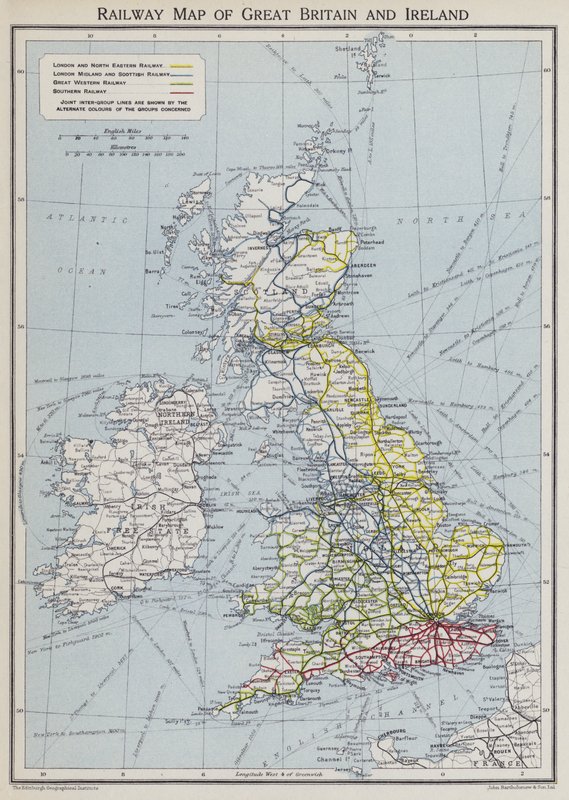 Eisenbahnkarte von Großbritannien und Irland (Farblithografie) von English School