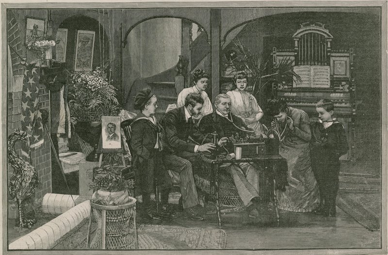 Empfang einer Nachricht aus Amerika durch Edisons Phonograph von English School