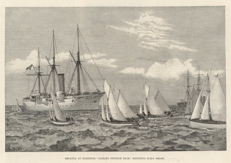 Regatta in Sansibar, Segelpinassenrennen, Rundung der HMS Brisk von English School