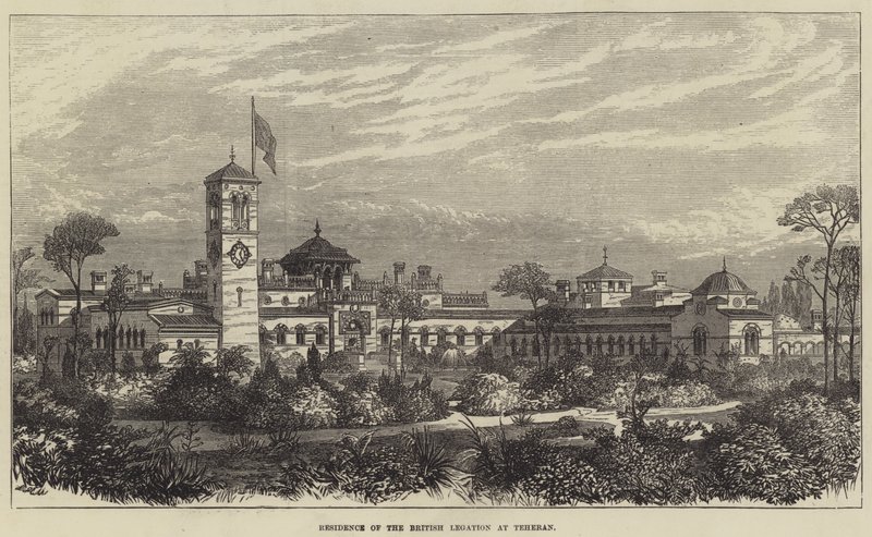 Residenz der britischen Gesandtschaft in Teheran (Stich) von English School
