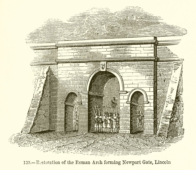 Restaurierung des römischen Bogens, der das Newport-Tor in Lincoln bildet von English School