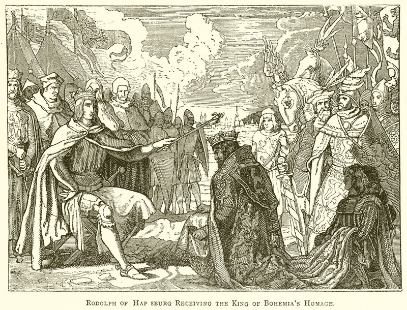 Rudolf von Habsburg empfängt die Huldigung des Königs von Böhmen von English School