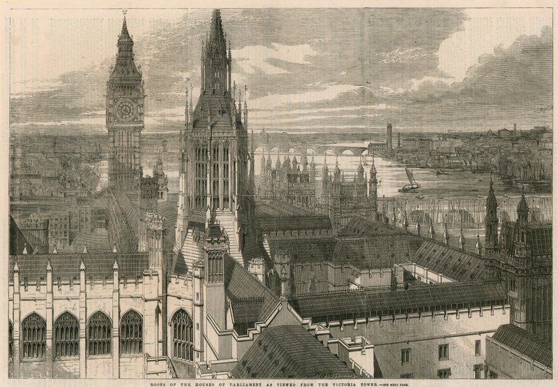 Dächer des Parlamentshauses, gesehen vom Victoria Tower von English School